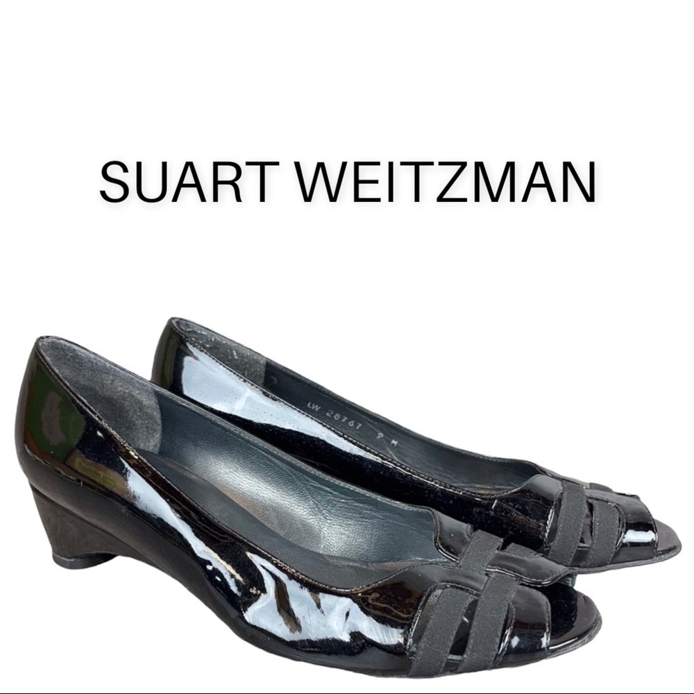 Stuart Weitzman sz 9 black patent leather peeptoe heels